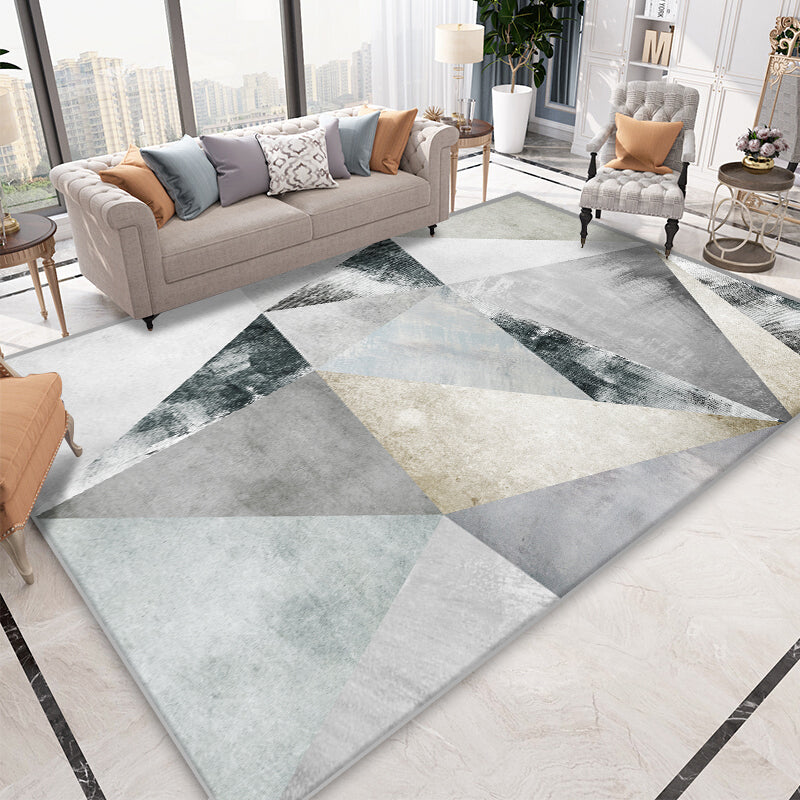 Grey Modern Area Rug Geometric Pattern Polyester Area Carpet Anti-Slip Rug for Home Decor
