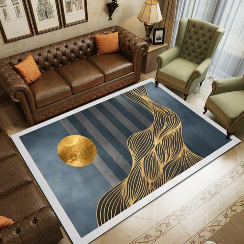 Gold Modern Rug Polyester Circle Rug Non-Slip Backing Rug for Home Decor