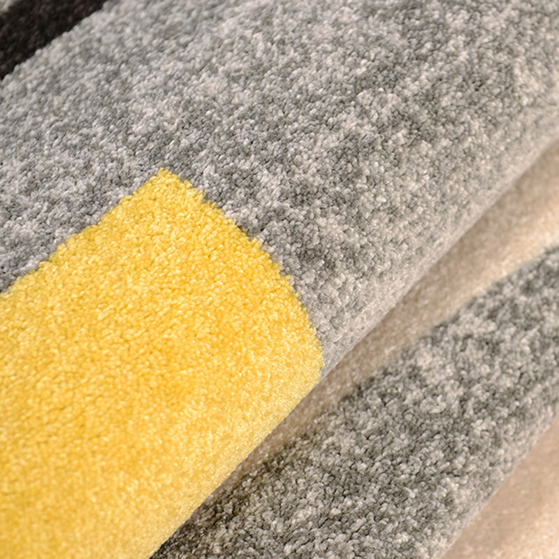 Grey Modern Area Carpet Geometric Pattern Polyester Area Rug Stain Resistant Rug for Living Room