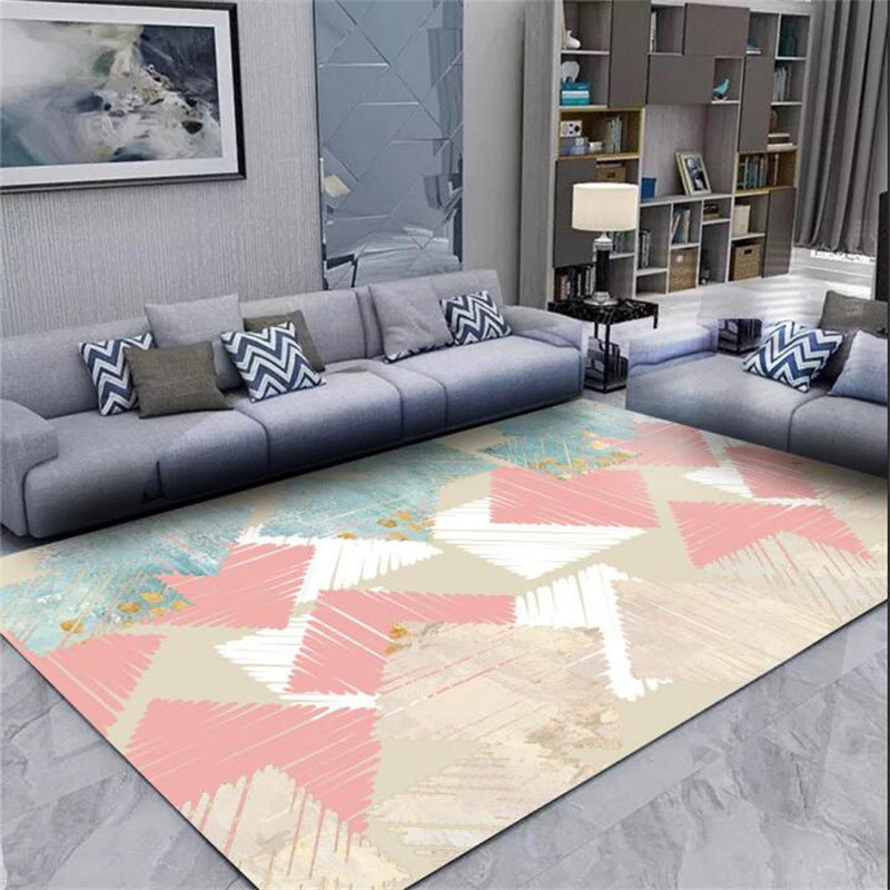 Modern Washable Carpet Geometric Contrast Panel Area Rug Polyester Carpet with Non-Slip Backing