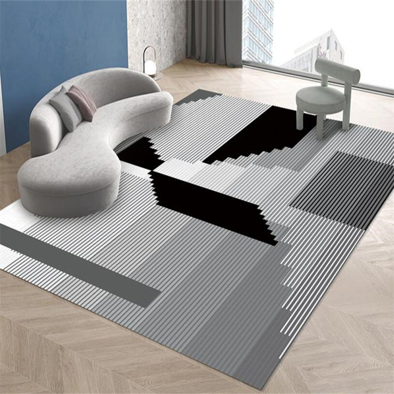 Modern Washable Carpet Geometric Contrast Panel Area Rug Polyester Carpet with Non-Slip Backing