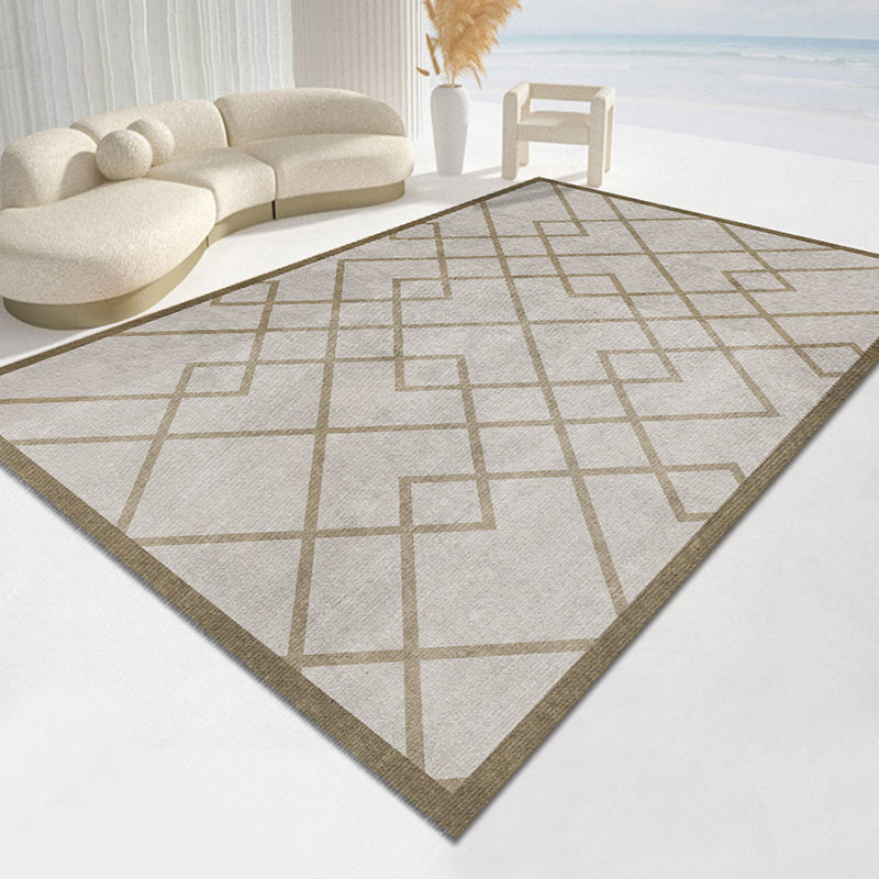 Brown Living Room Area Carpet Geometric Pattern Polyester Area Rug Stain Resistant Rug