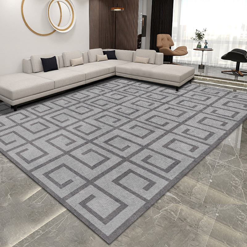 Brown Living Room Area Carpet Geometric Pattern Polyester Area Rug Stain Resistant Rug