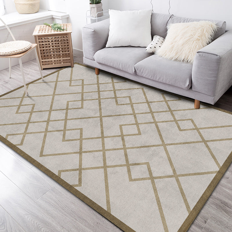 Brown Living Room Area Carpet Geometric Pattern Polyester Area Rug Stain Resistant Rug