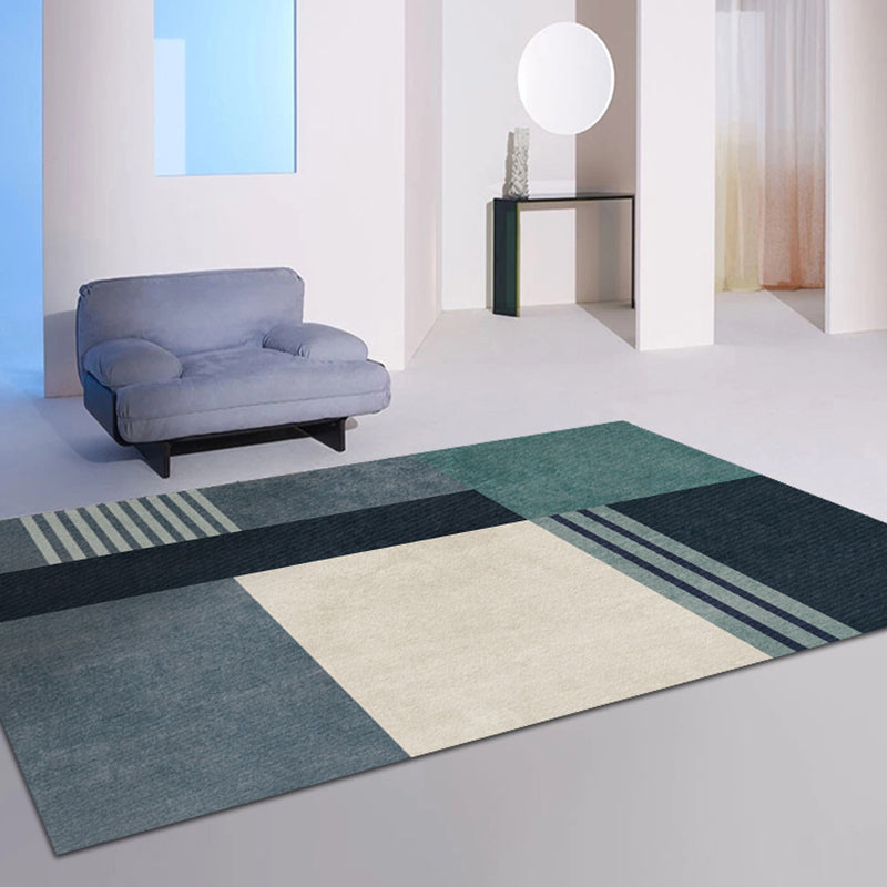 Blue Modern Area Carpet Color Block Polyester Area Rug Non-Slip Backing Rug for Home Decor