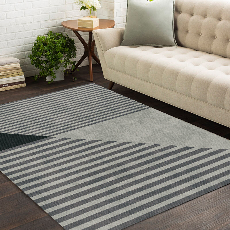 Blue Modern Area Carpet Color Block Polyester Area Rug Non-Slip Backing Rug for Home Decor