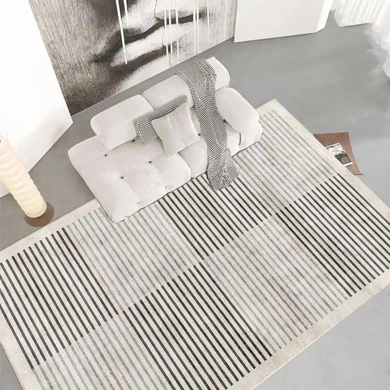 Grey Modern Area Rug Stripe Pattern Polyester Area Carpet Non-Slip Backing Rug for Living Room