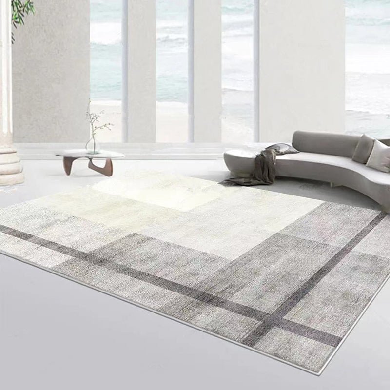 Grey Modern Area Rug Stripe Pattern Polyester Area Carpet Non-Slip Backing Rug for Living Room