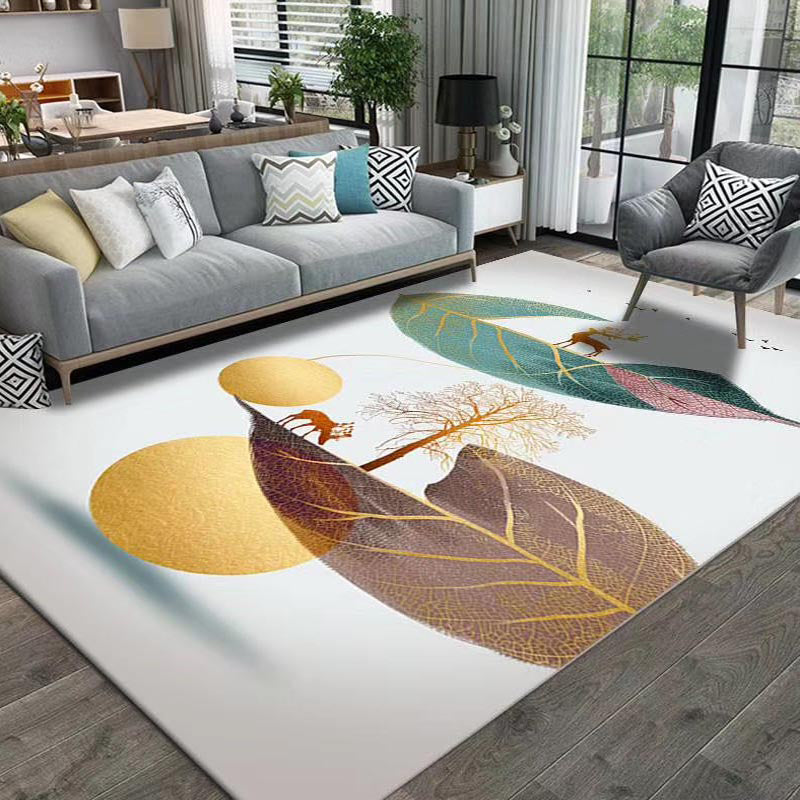 Creative Area Carpet Funky Leaf Print Indoor Rug Living Room Polyster Carpet with Non-Slip Backing