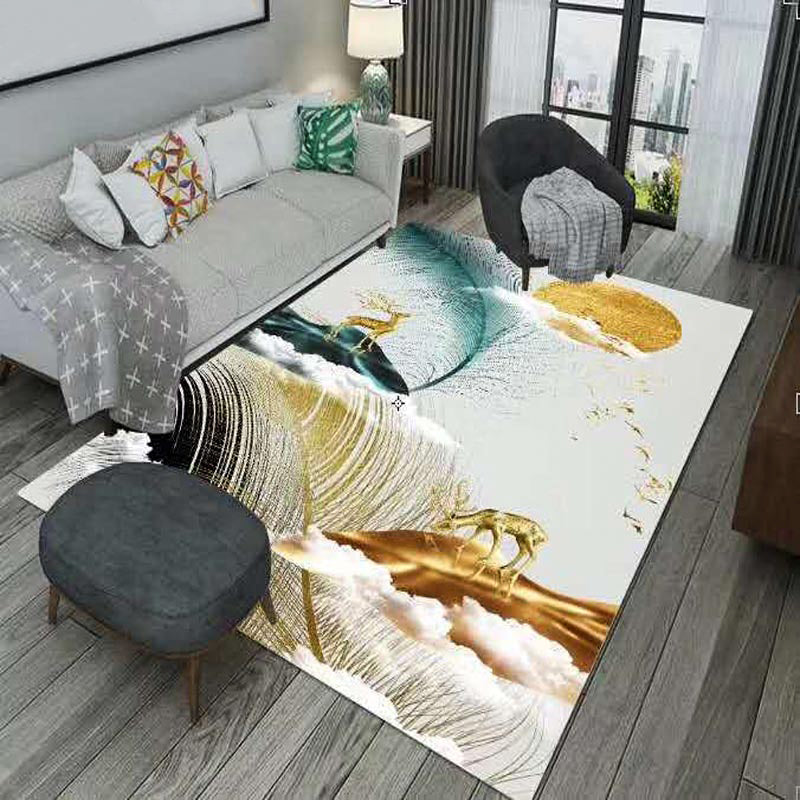 Creative Area Carpet Funky Leaf Print Indoor Rug Living Room Polyster Carpet with Non-Slip Backing
