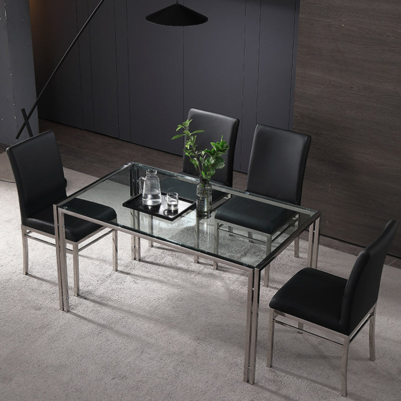 Contemporary Style Tempered Glass Top Dining Table 4 Legs Table for Dining Room