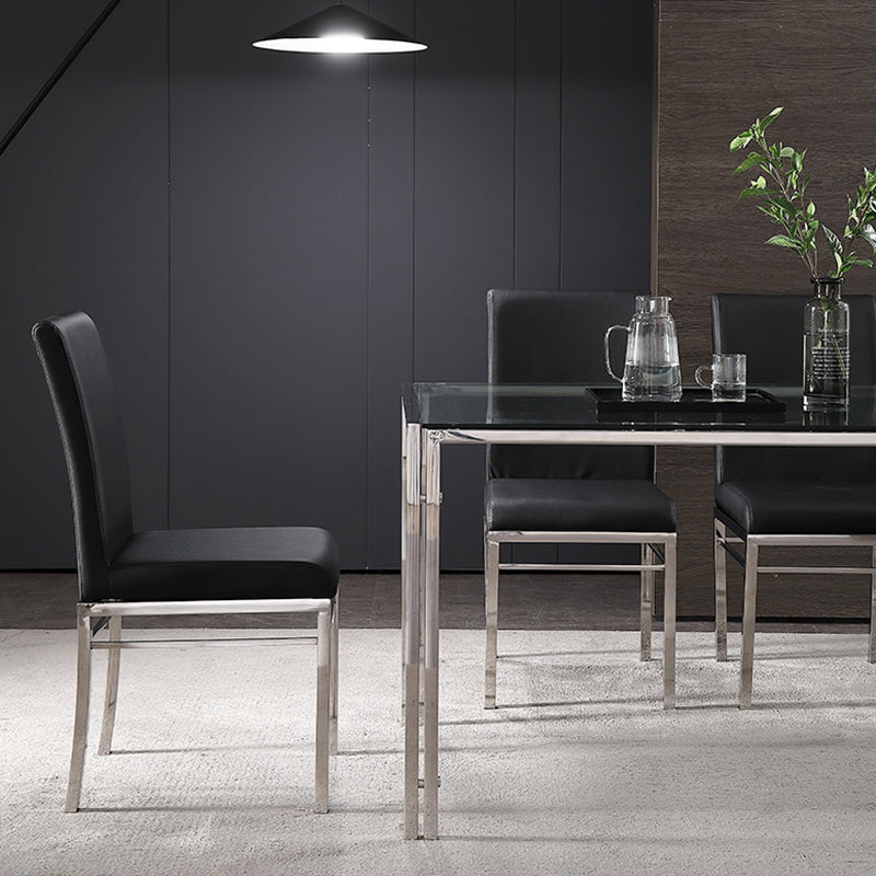 Contemporary Style Tempered Glass Top Dining Table 4 Legs Table for Dining Room