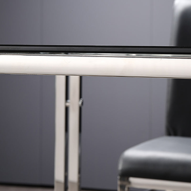Contemporary Style Tempered Glass Top Dining Table 4 Legs Table for Dining Room