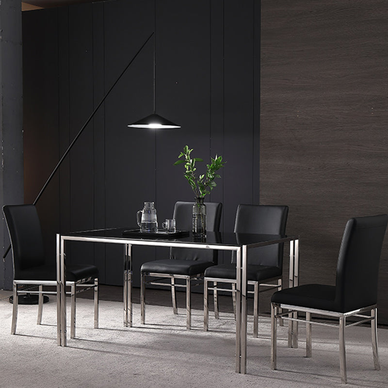 Contemporary Style Tempered Glass Top Dining Table 4 Legs Table for Dining Room