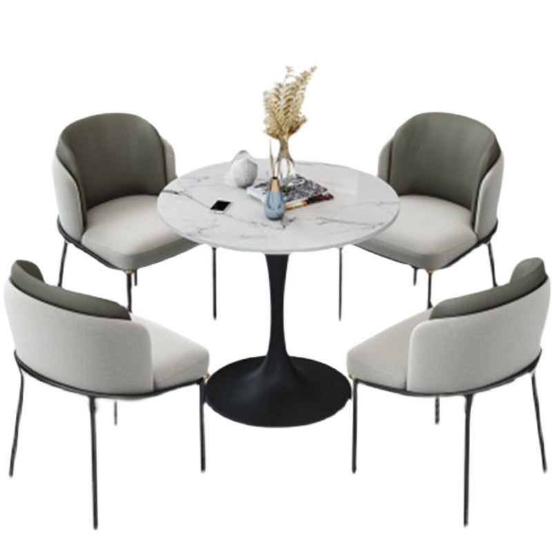 Ronde Tulponderstel Moderne Eettafel Wittint Vaste Tafel van Gesinterde Steen