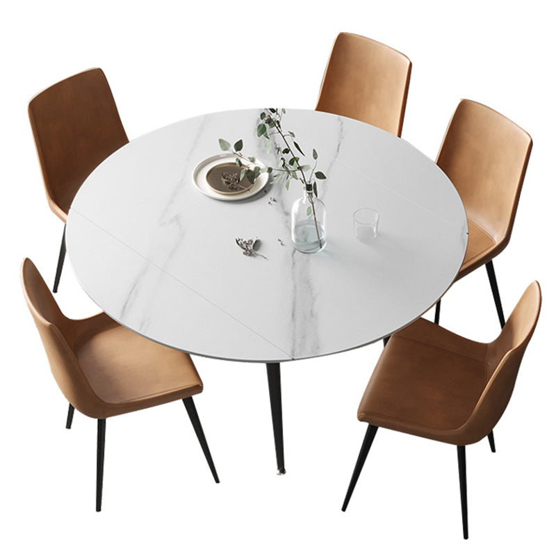 Modern Sintered Stone Dining Table White Round Table with Black Frame for Home