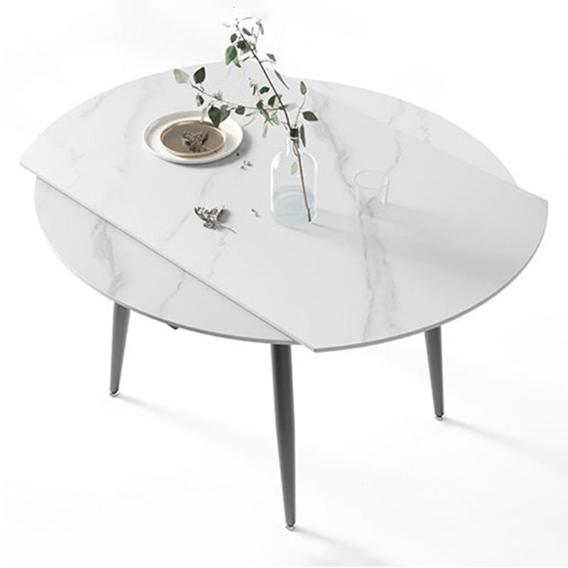 Modern Sintered Stone Dining Table White Round Table with Black Frame for Home