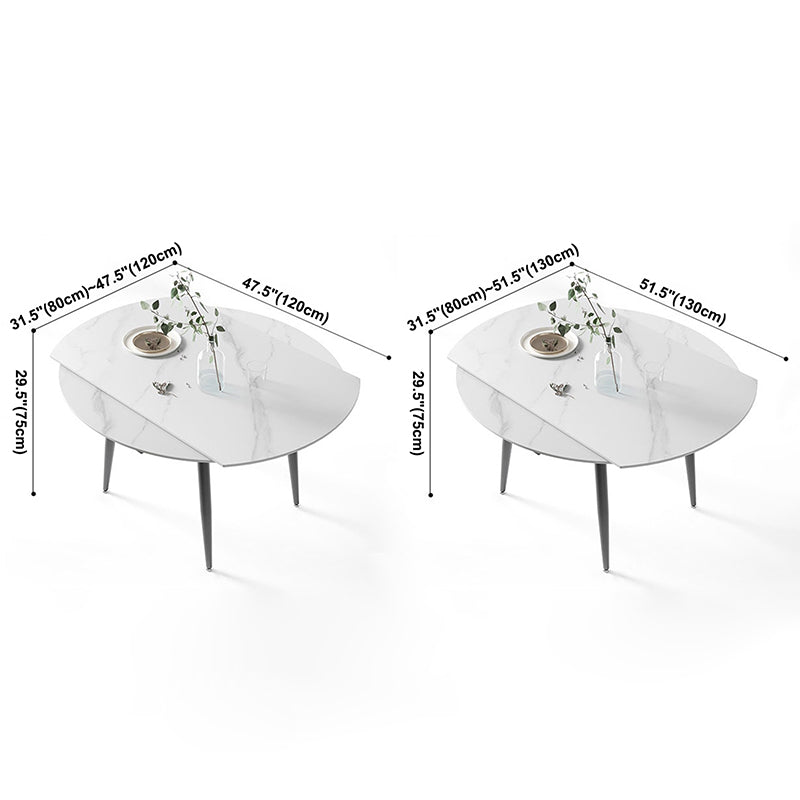 Modern Sintered Stone Dining Table White Round Table with Black Frame for Home