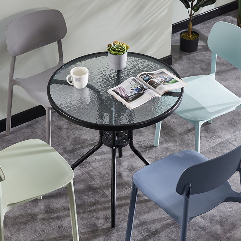 Round Shape Modern Style Dining Table Transparent Fixed Table of Glass