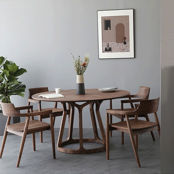 Table à manger en bois massif moderne table ronde marron avec base de piédestal pour la maison