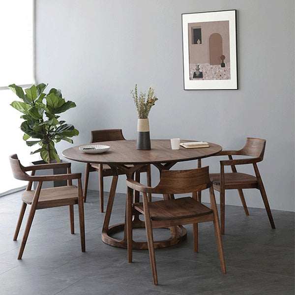 Table à manger en bois massif moderne table ronde marron avec base de piédestal pour la maison