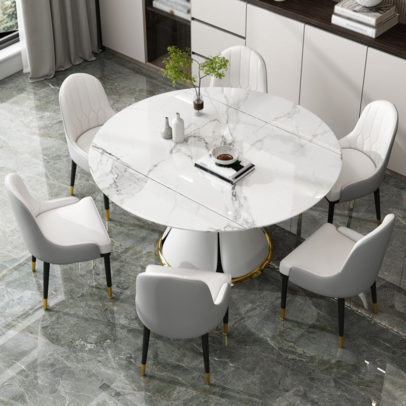 Contemporary Round Dining Table Sintered Stone Table with White Pedestal Base,53.1"L x 53.1"W x 30"H