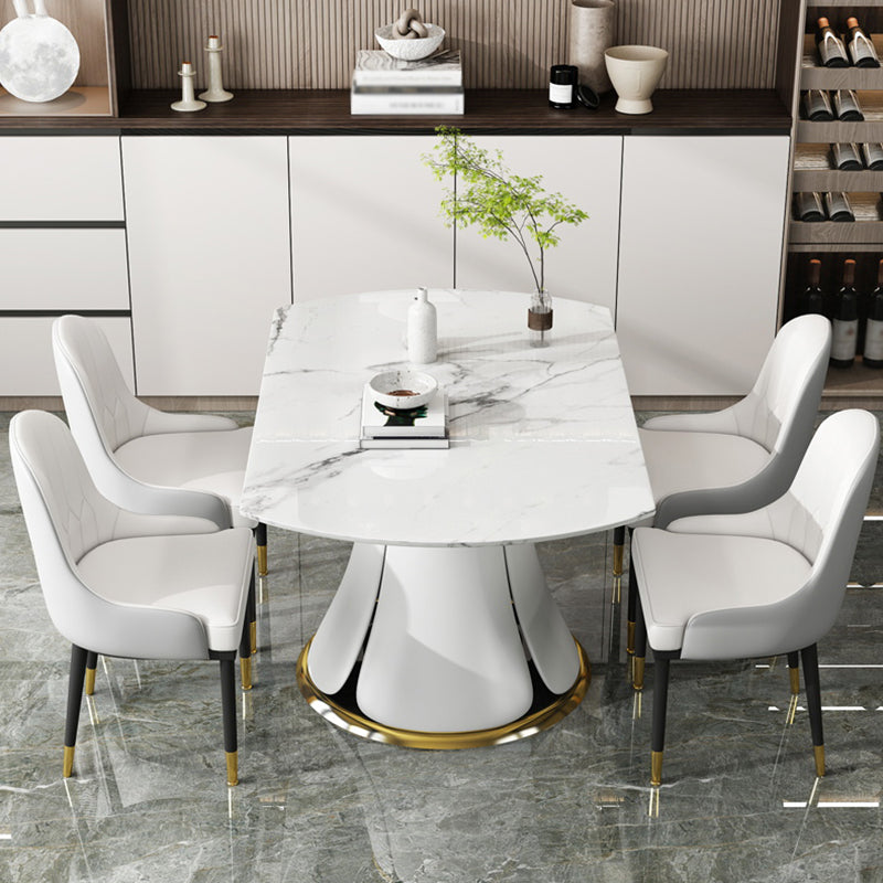 Contemporary Round Dining Table Sintered Stone Table with White Pedestal Base,53.1"L x 53.1"W x 30"H