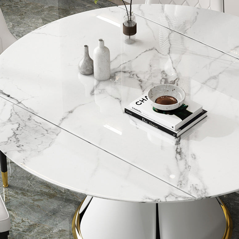 Contemporary Round Dining Table Sintered Stone Table with White Pedestal Base,53.1"L x 53.1"W x 30"H