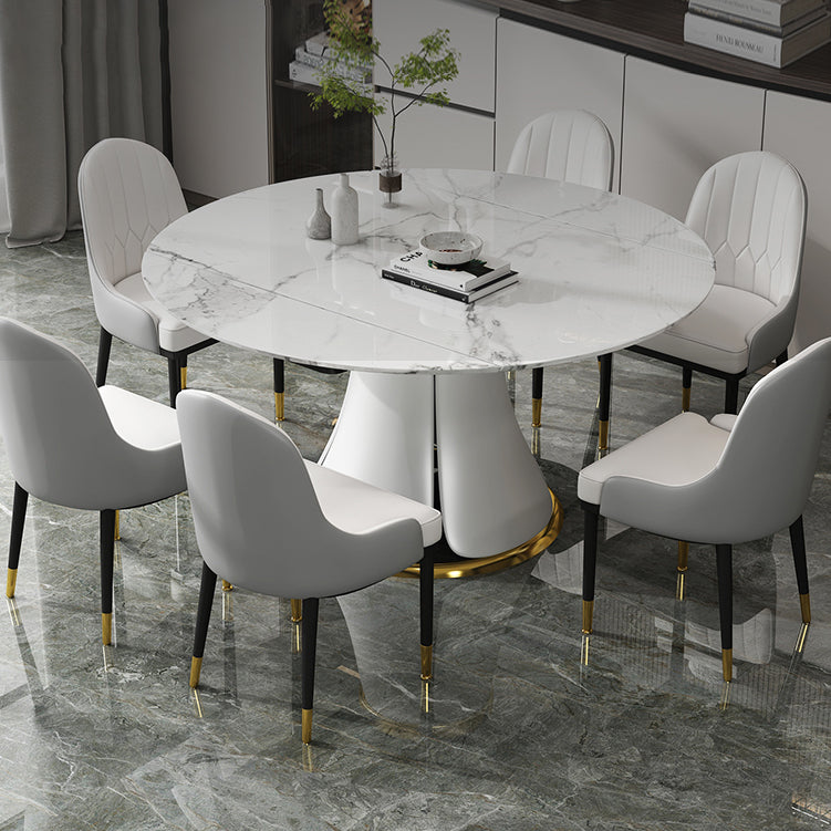 Contemporary Round Dining Table Sintered Stone Table with White Pedestal Base,53.1"L x 53.1"W x 30"H