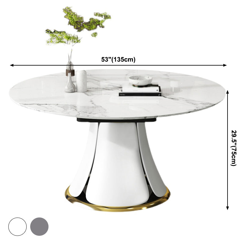 Contemporary Round Dining Table Sintered Stone Table with White Pedestal Base,53.1"L x 53.1"W x 30"H
