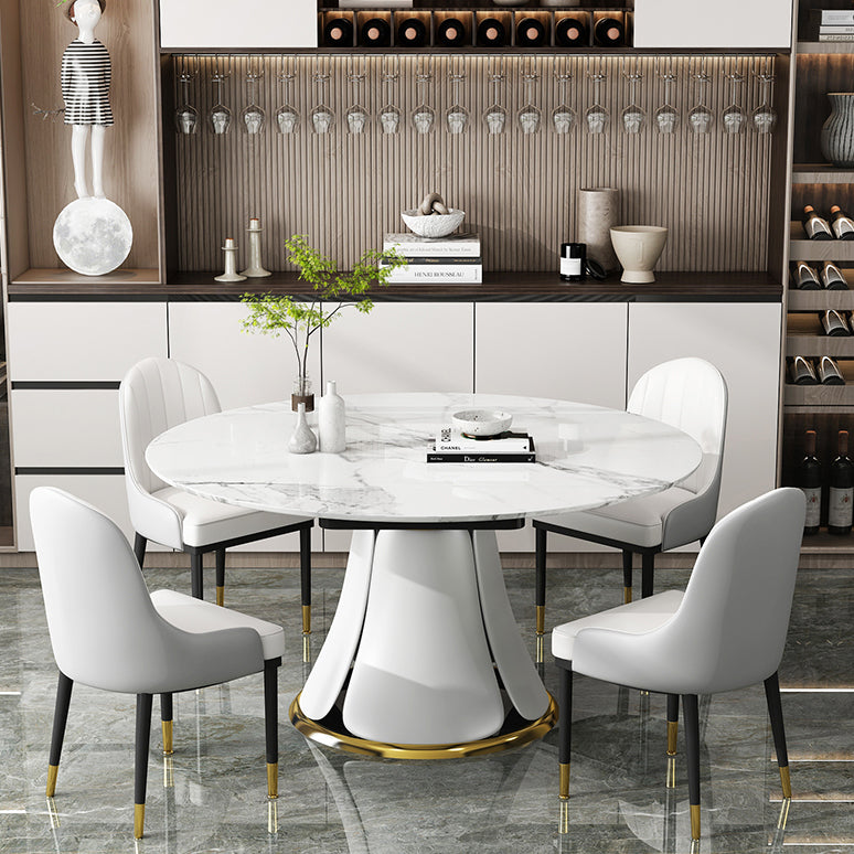 Contemporary Round Dining Table Sintered Stone Table with White Pedestal Base,53.1"L x 53.1"W x 30"H