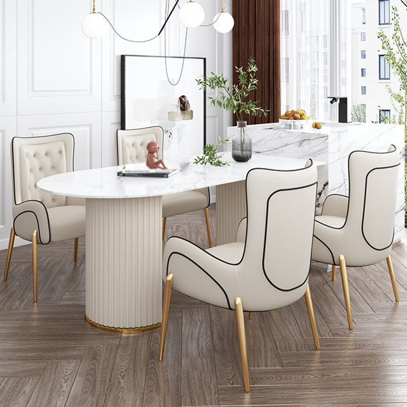 Free Form White Dining Table Sintered Stone Table Modern with Double Pedestal