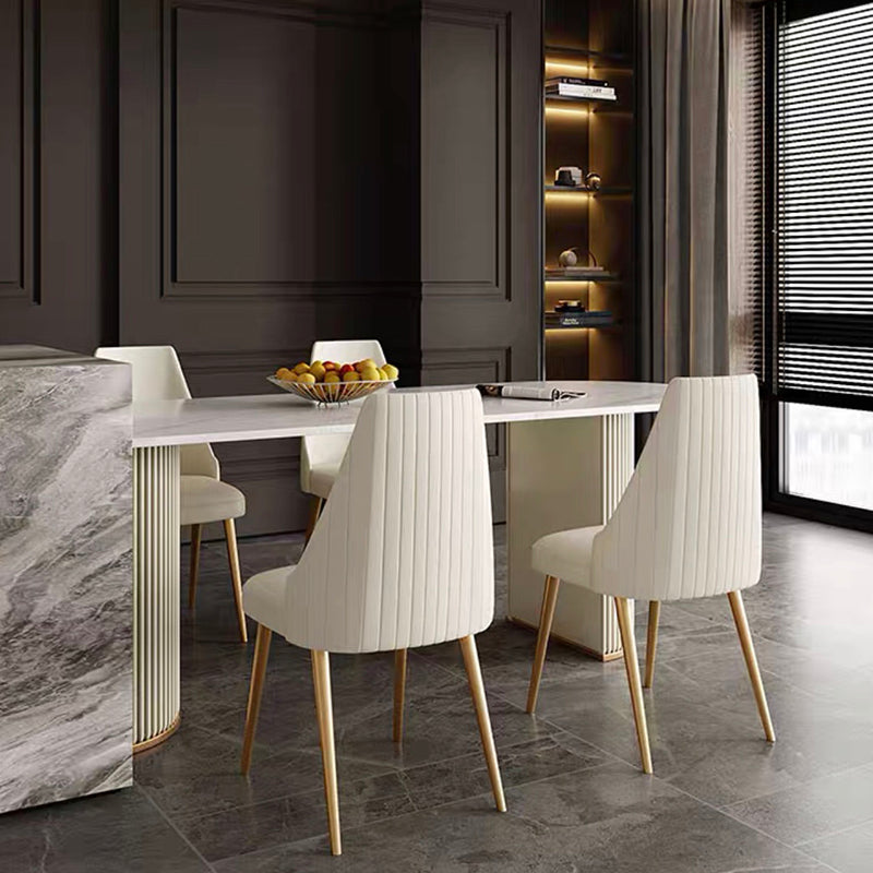 Free Form White Dining Table Sintered Stone Table Modern with Double Pedestal