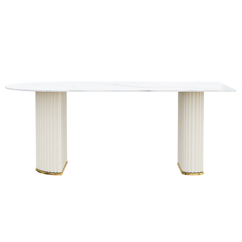 Free Form White Dining Table Sintered Stone Table Modern with Double Pedestal