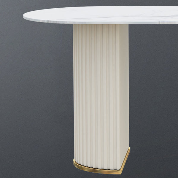 Free Form White Dining Table Sintered Stone Table Modern with Double Pedestal