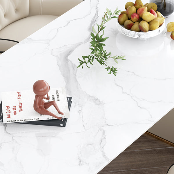 Free Form White Dining Table Sintered Stone Table Modern with Double Pedestal