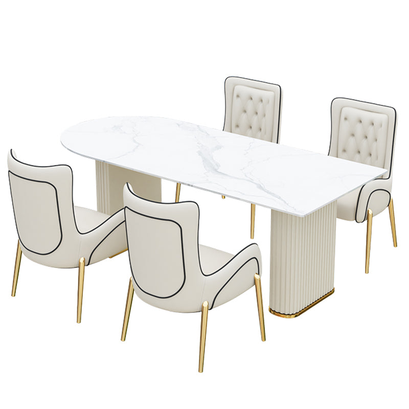 Free Form White Dining Table Sintered Stone Table Modern with Double Pedestal
