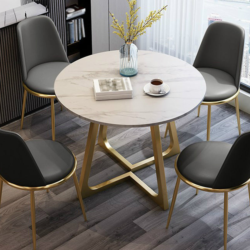 Moderner Stil Sintered Stone Esstisch runder Tisch mit doppelter Sockelbasis