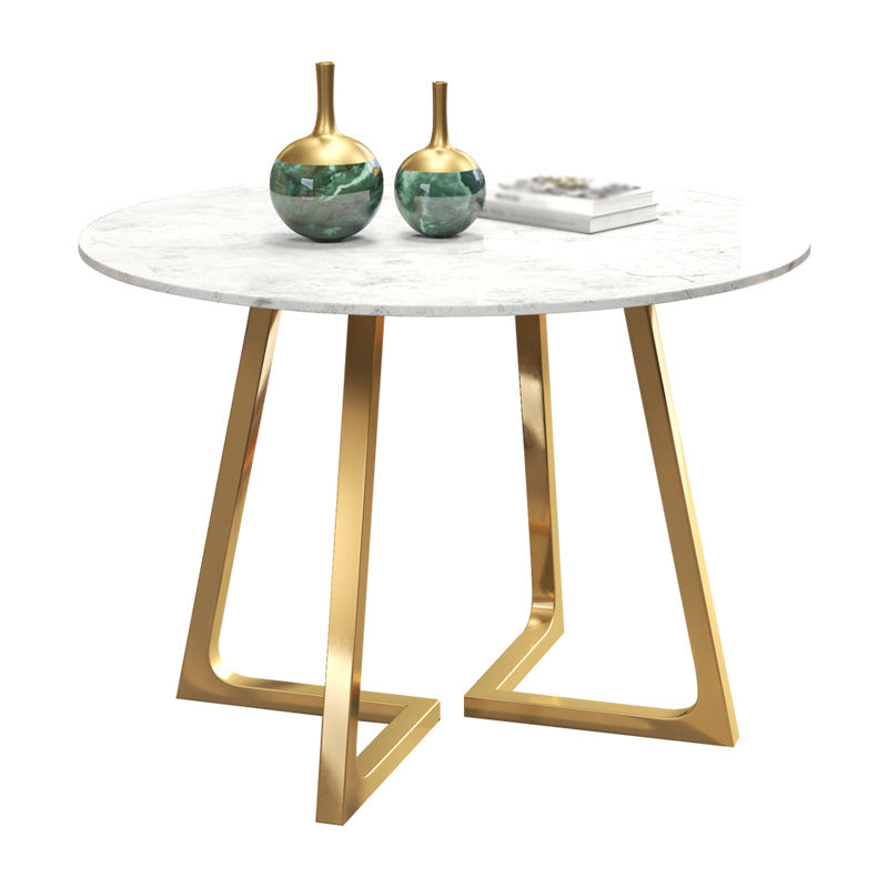 Moderner Stil Sintered Stone Esstisch runder Tisch mit doppelter Sockelbasis