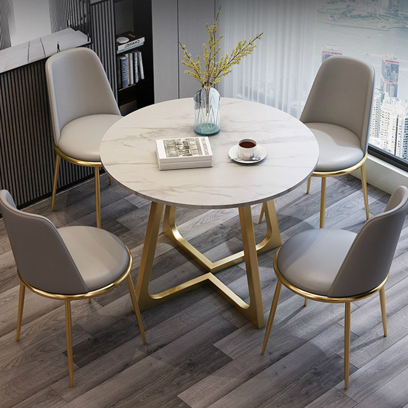 Moderner Stil Sintered Stone Esstisch runder Tisch mit doppelter Sockelbasis