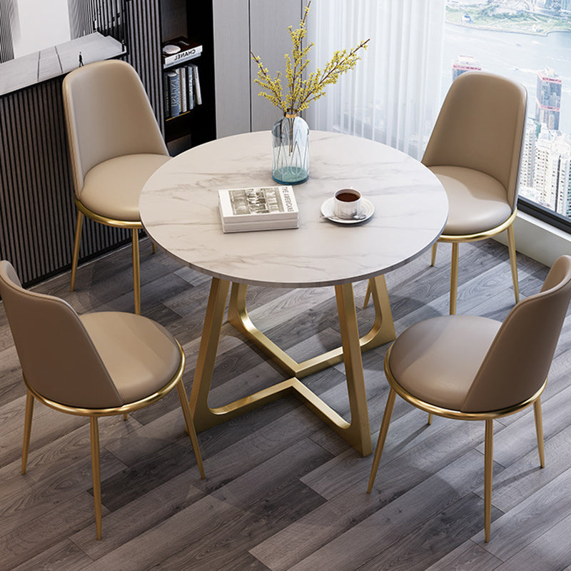 Moderner Stil Sintered Stone Esstisch runder Tisch mit doppelter Sockelbasis