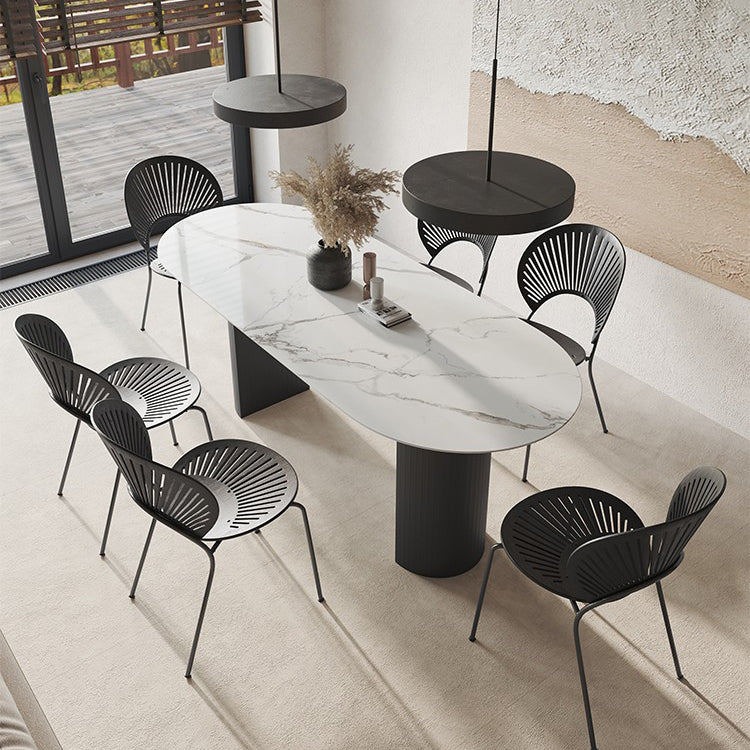 Sintered Stone Doppelpodesttisch Einfachheit Esstisch Oval für Zuhause