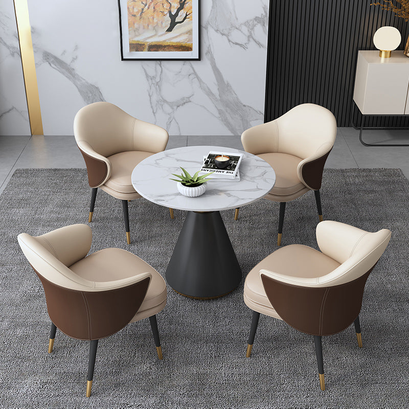 Eigentijdse stenen eettafel rond voetstuk huis keuken dinermeubilair