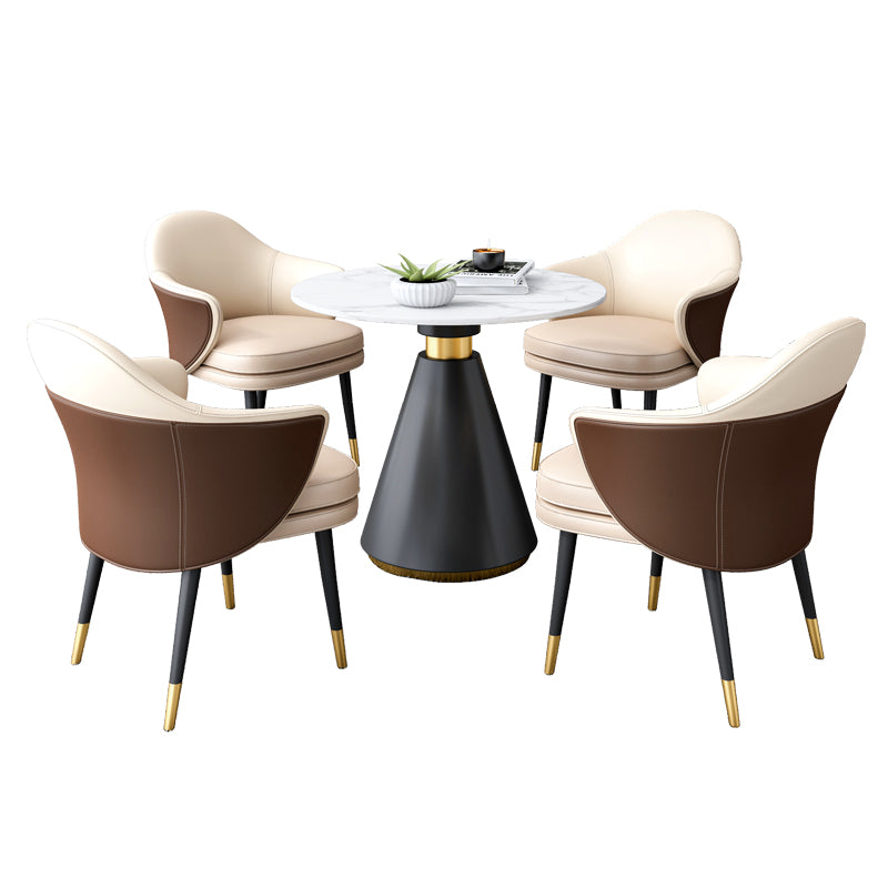 Eigentijdse stenen eettafel rond voetstuk huis keuken dinermeubilair
