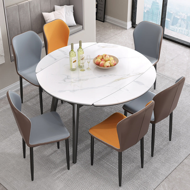 Foldable Sintered Stone Top Dining Table Modern Round Table with Metal 4 Legs