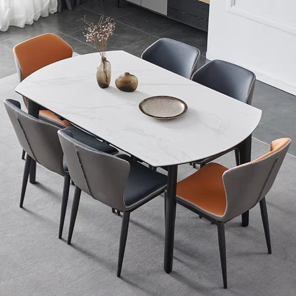Foldable Sintered Stone Top Dining Table Modern Round Table with Metal 4 Legs