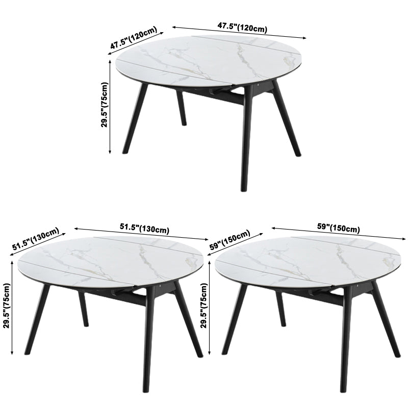 Foldable Sintered Stone Top Dining Table Modern Round Table with Metal 4 Legs