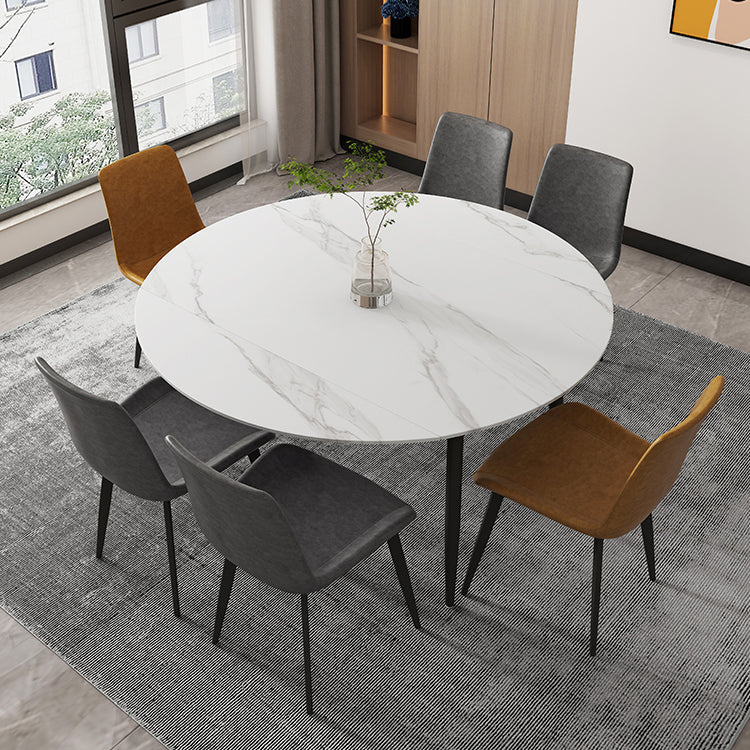 Foldable Sintered Stone Top Dining Table Round Table with Metal Base and 4 Legs