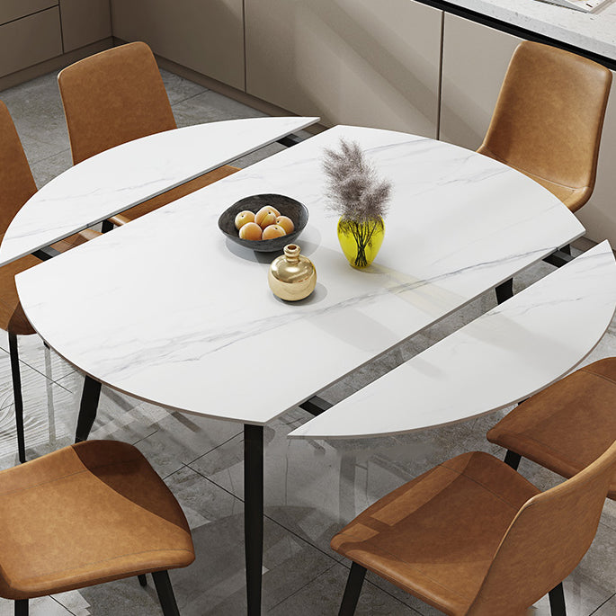 Foldable Sintered Stone Top Dining Table Round Table with Metal Base and 4 Legs