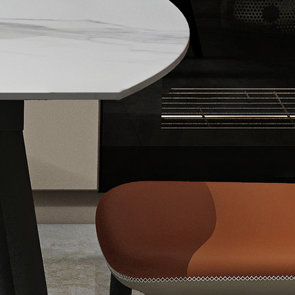 Foldable Sintered Stone Top Dining Table Round Table with Metal Base and 4 Legs